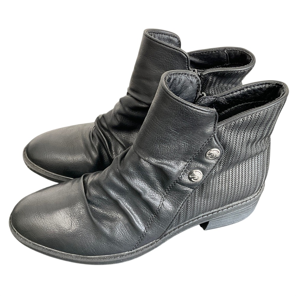 Baretraps Stevie Black Slouch Snap-Cuff Ankle Bootie Block Heel Zip Women 6.5 M
